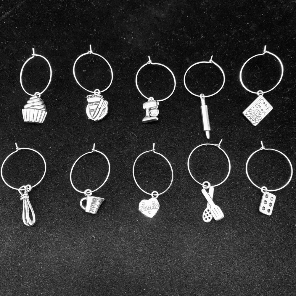 Baking/cooking themed Wine Glass charm tags set of 10